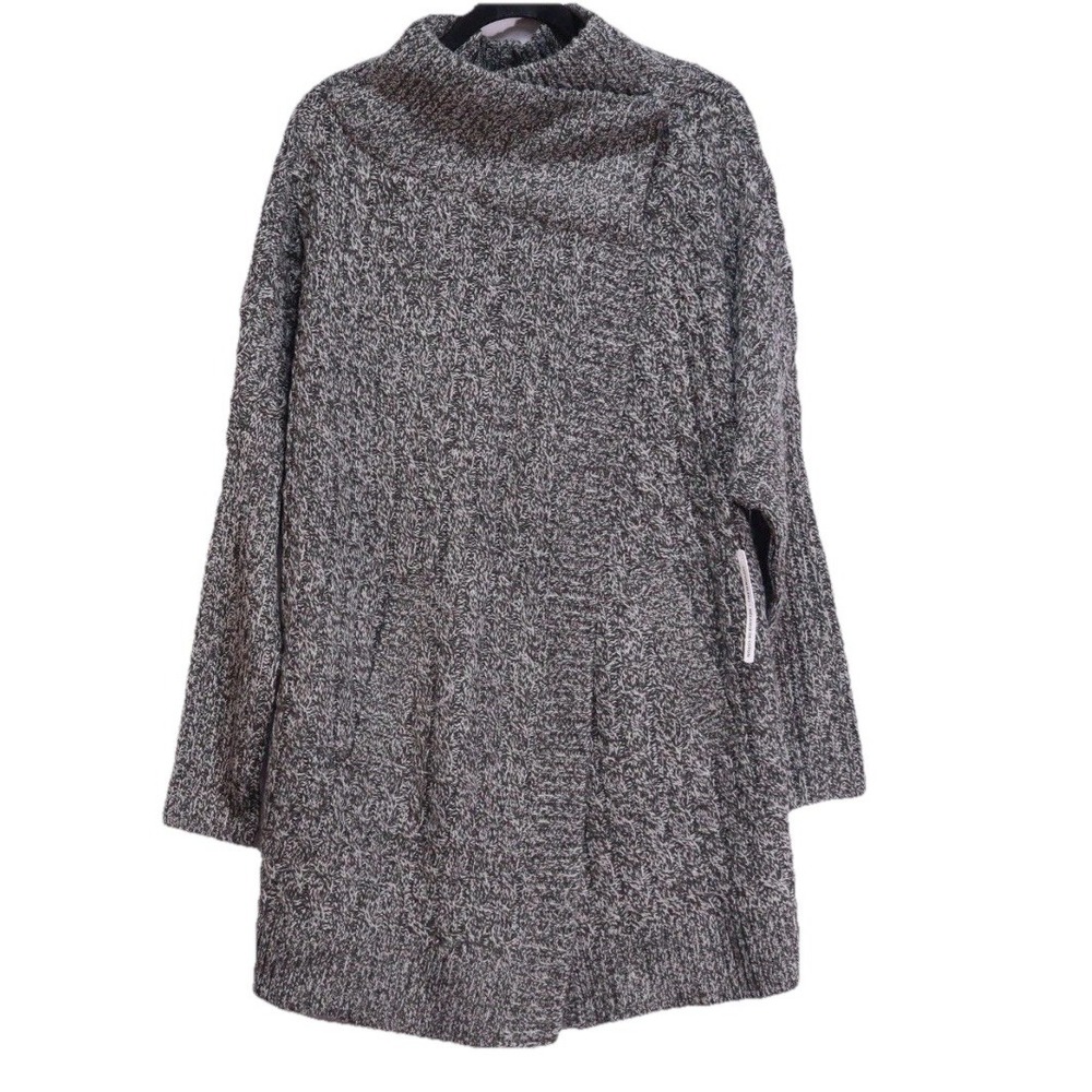 Nordstrom Women's RDI Chunky Knit Black Wrap Sweater Jacket Pockets Sz Large NWT